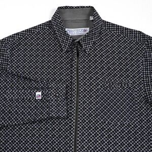 John Lennon Men's Large Geometric Button Up L/S Flip Cuff Beatles Tab Collar